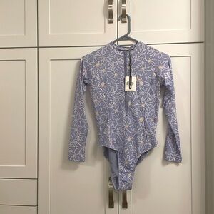 Long sleeve flower pattern swimsuit for maximum sun protection